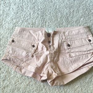 One Teaspoon Pink Cargo Shorts with Frayed Hem
